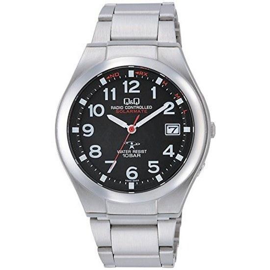 Citizen QQ wristwatch analog radio solar waterproof date metal band HG12-205 mens black