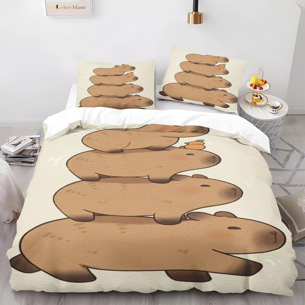 Anime Capybaras Duvet Cover Bedding Pillowcase Printed Children And Adult Set Queen Size Reactive Printing Quilt