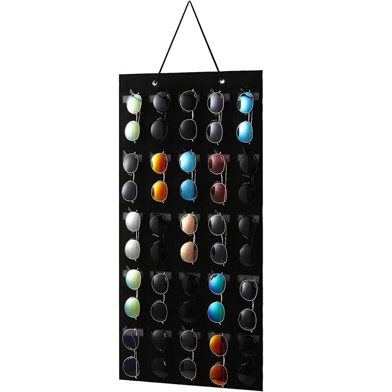Sunglasses Organizer Storage With Sturdy Rope Felt Hanging Sunglasses Holder For Wall Display 25 Slots Sunglasses Organizer
