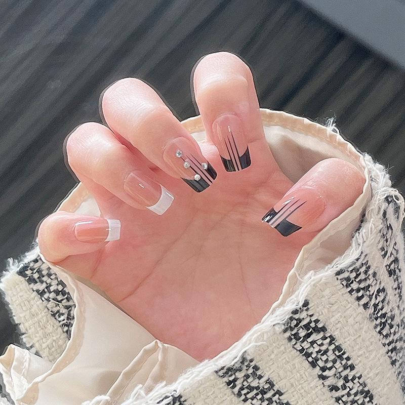 White French Rhinestone Removable Fake Nail Patches