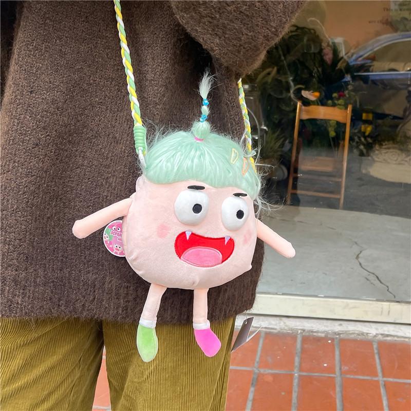 Plush Cute Hairy Doll Crossbody Bag With Zipper Closure For Daily Use