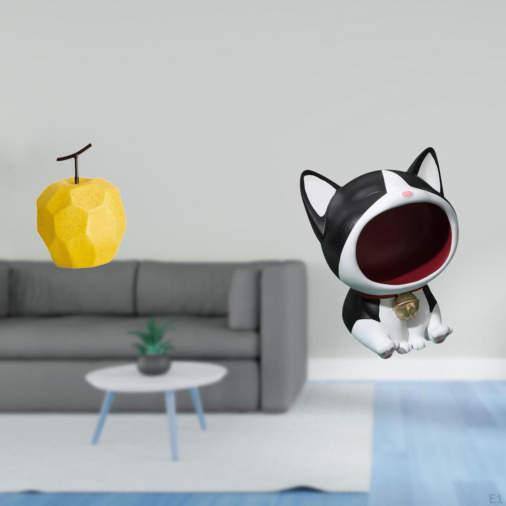 Porcelain Cat Fruit Sculpture Ornament Collectible Table Statue Geometric Decor for Festival Office