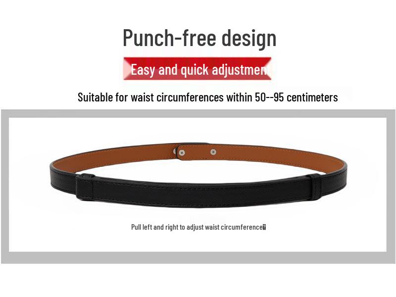 Women's Korean Style Grey Belt - Hole-Free Buckle, Fashionable, Versatile, Adjustable Thin Waistband, Decorative Skirt Accessory.