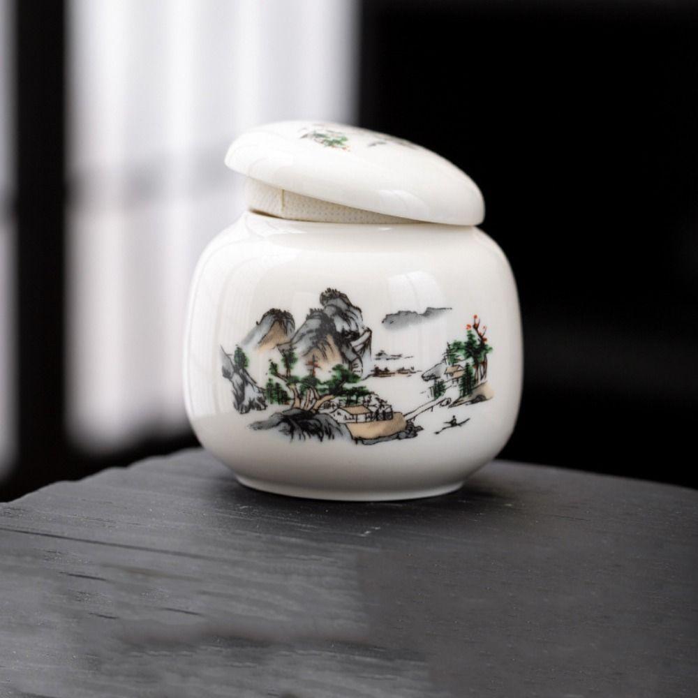 Cute Empty Color Glaze Ceramic Jars Sub-bottling Sealed Tea Storage Jar Mini Tea Box Powder