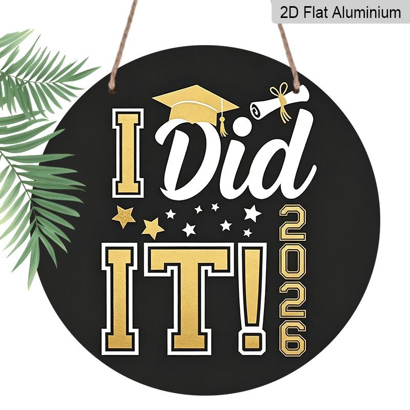 2D Flat Aluminum Graduation-themed Wall Hangings, Available In Various Sizes, Featuring A Black and Gold American Varsity Team Style Design, Making