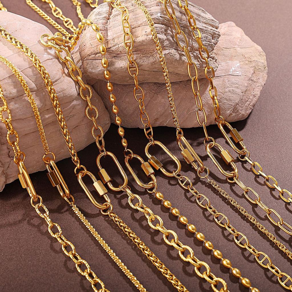 Gold Filled Personalized Lock Shaped DIY Layering Jewelry for Women Stainless Steel Trendy Waterproof Link Bracelet