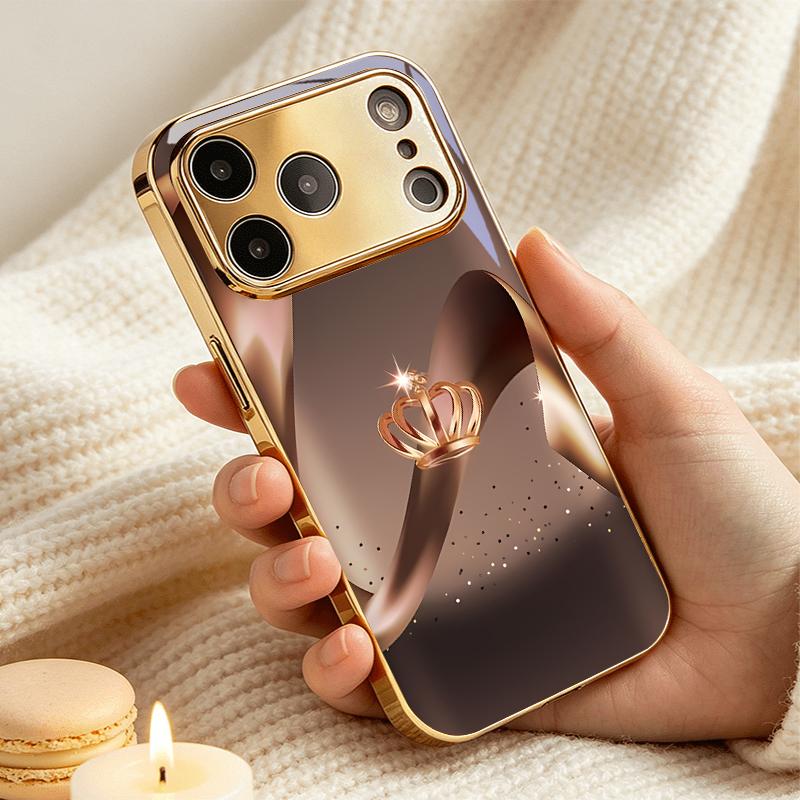 Champagne Royal Crown Electroplated Golden Phone Case For iPhone 18 17 16 15Plus 14 13 12 11 Pro Max 16E 17Air 7 8 X Glass Cover