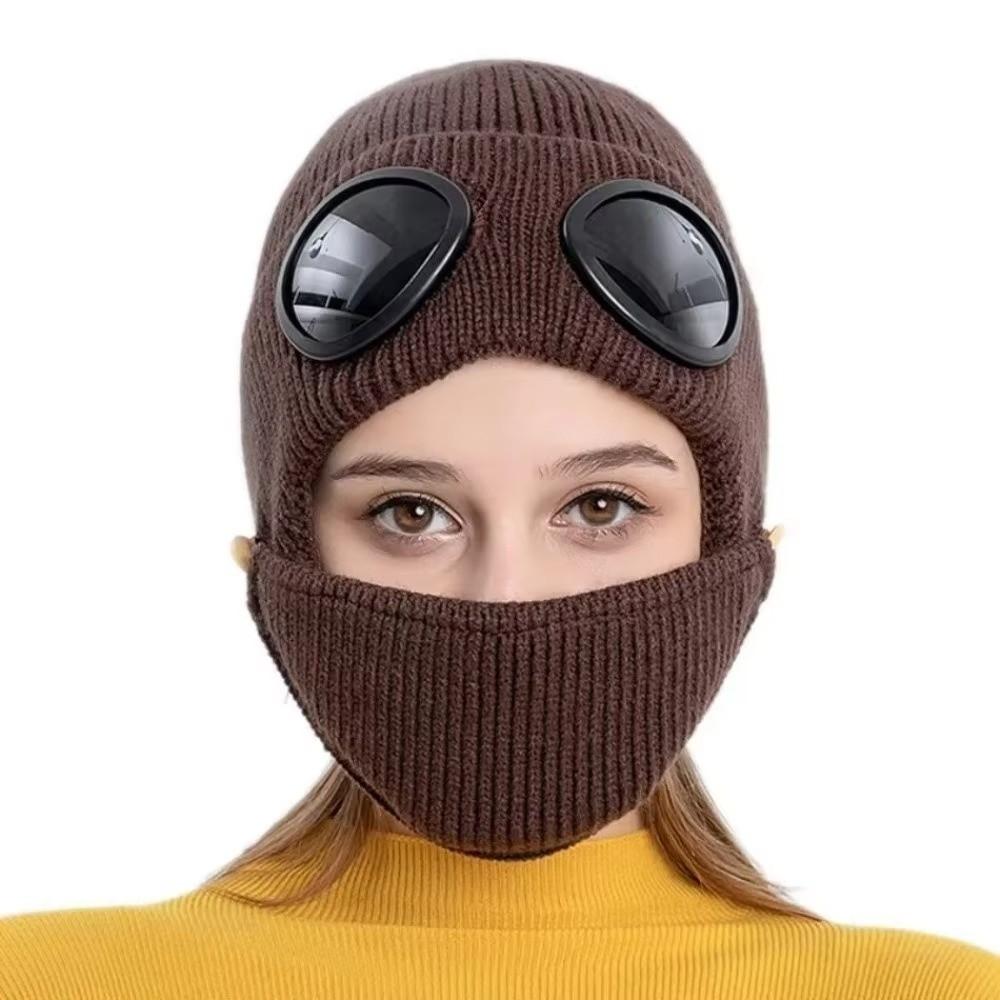 Fleece Lined Knitted Winter Hat Woolen Warm Hat With Mask Warm Woolen Hat  Cold Weather