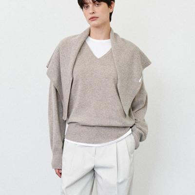 NOTIA TRIANGLE KNIT WOOL SCARF - BEIGE