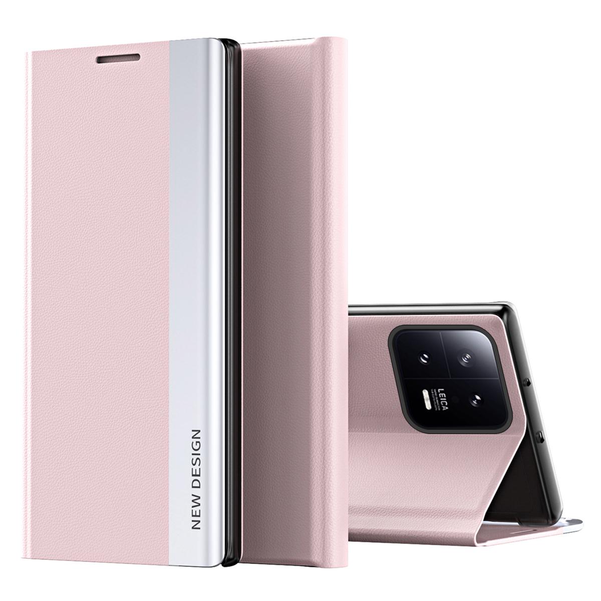 

Phone Leather Case for Xiaomi 13 5G,Electroplating Anti-drop Cell Phone Stand Cover Pink