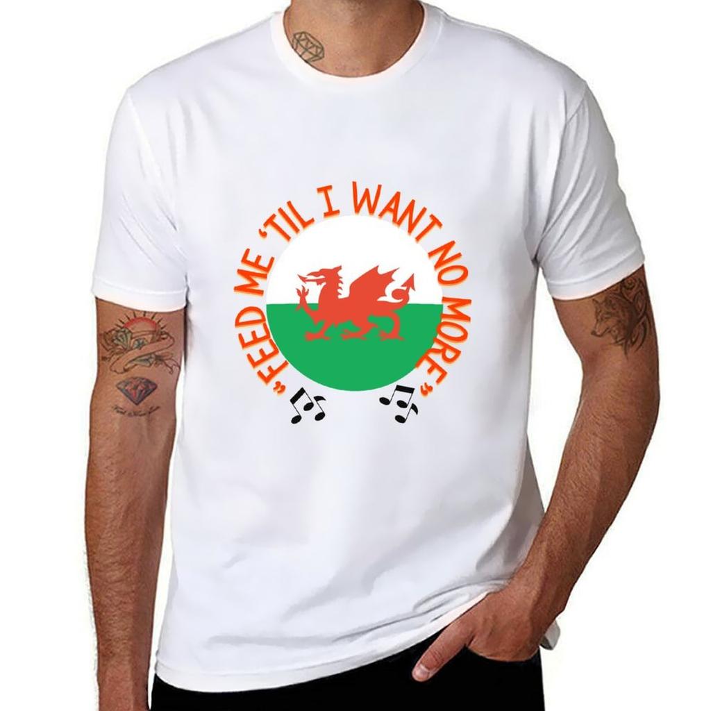 Welsh Dragon Feed Me Til I Want No More TShirt Man T Shirt Heavy Cotton T Shirts for Man Graphic Funny TShirt