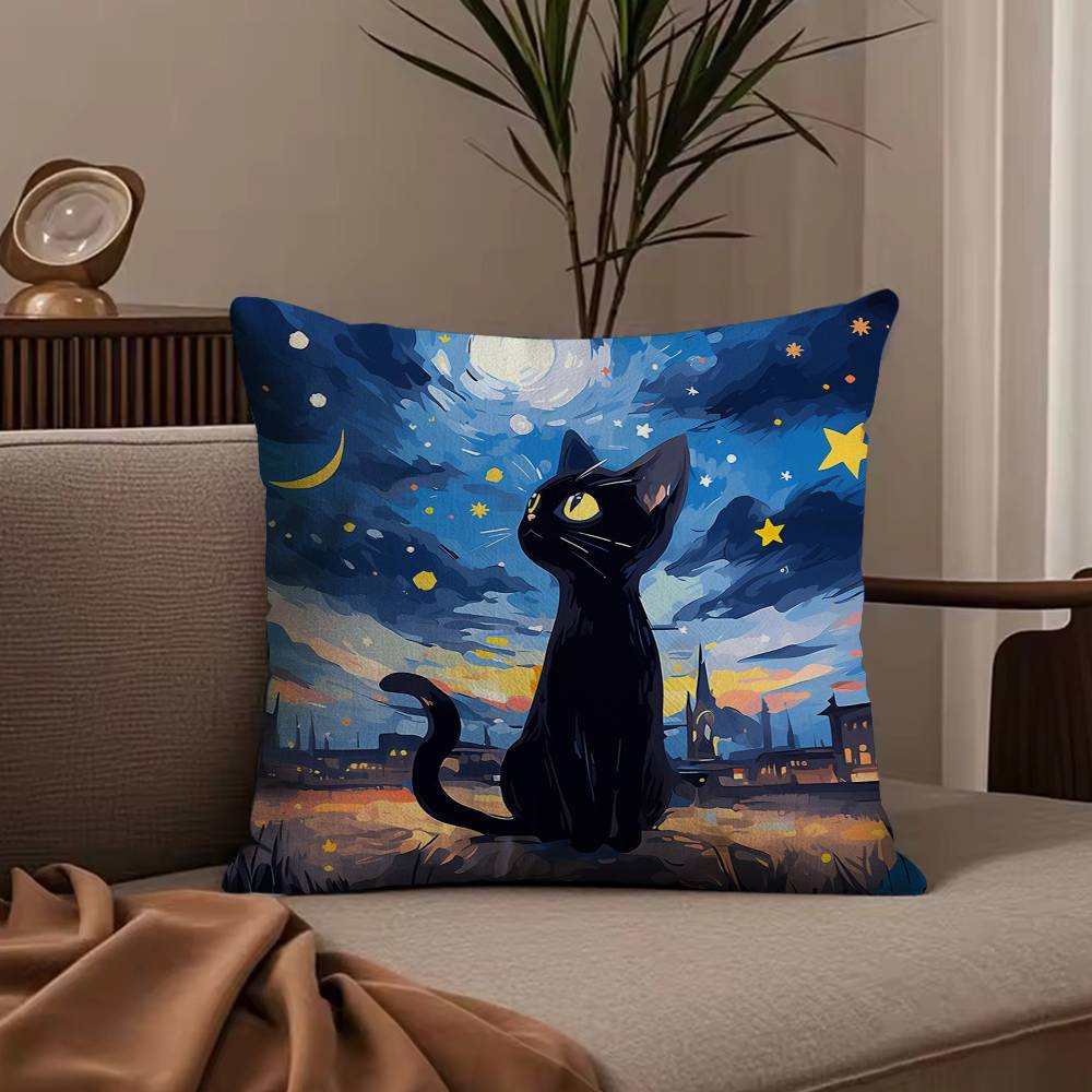 

Starry Sky Art cat Pillow Case Anti-dustmite Pillowcase Invisible zipper silky short plush Sofa cushion cover 30cmx30cm
