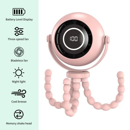 Portable Stroller Fan 3 Speed Pinch-Proof Mini Baby Fan Rechargeable LED Display Car Seat Crib Travel Cooling Fan with Flexible