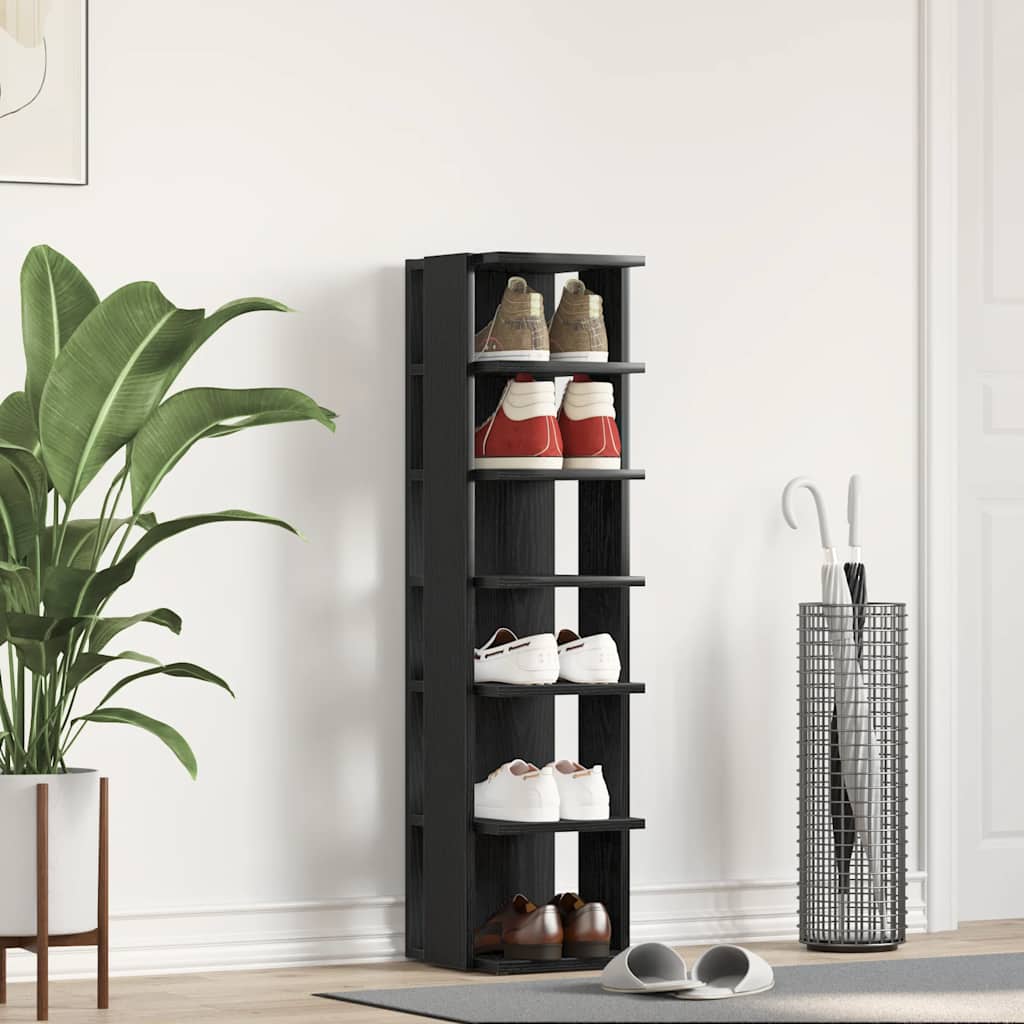 Mobiletto per scarpe effetto rovere nero 25 x 27 x 102 cm Legno ingegnerizzato