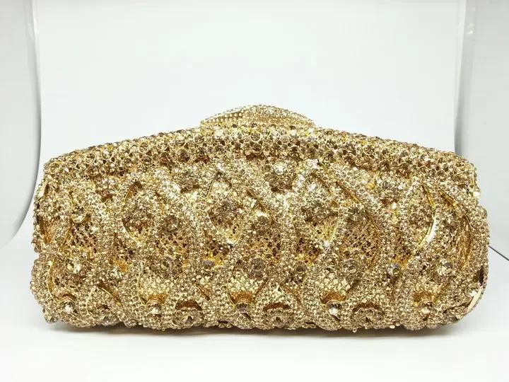 Boutique De FGG (auf Lager) Damen Champagner Kristall Clutch Abendtaschen Hochzeits-Cocktail Minaudiere Diamant Handtasche und Geldbörse