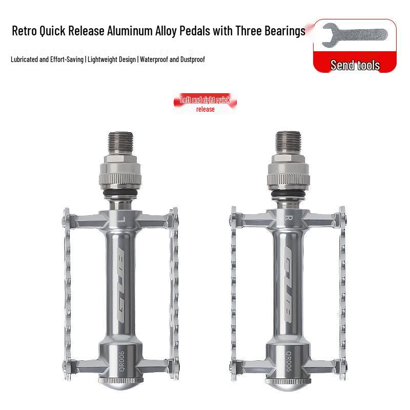 GUB QR-006 Retro Double-Sided Quick Release Folding Bicycle Pedals, Lightweight Aluminum Alloy, Three Bearings