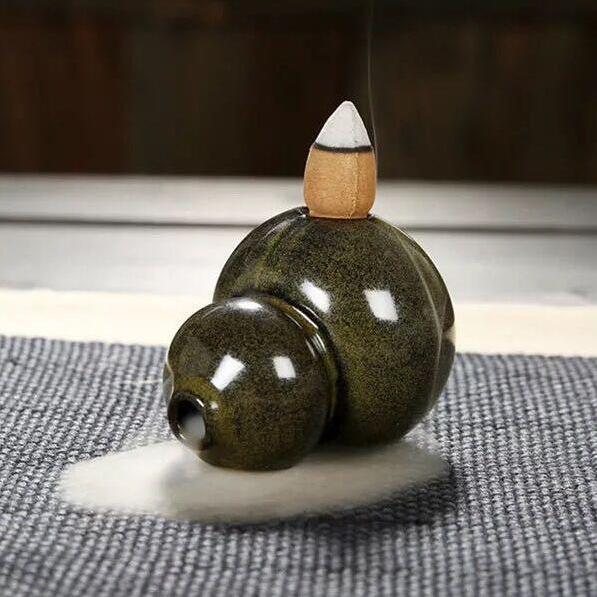 YXYMCF Backflow Incense Burners Gourd Turn Things Around Cone Censers Ceramic Mini Desk Ornaments Mustard Zen Incense Holder 1pc 7