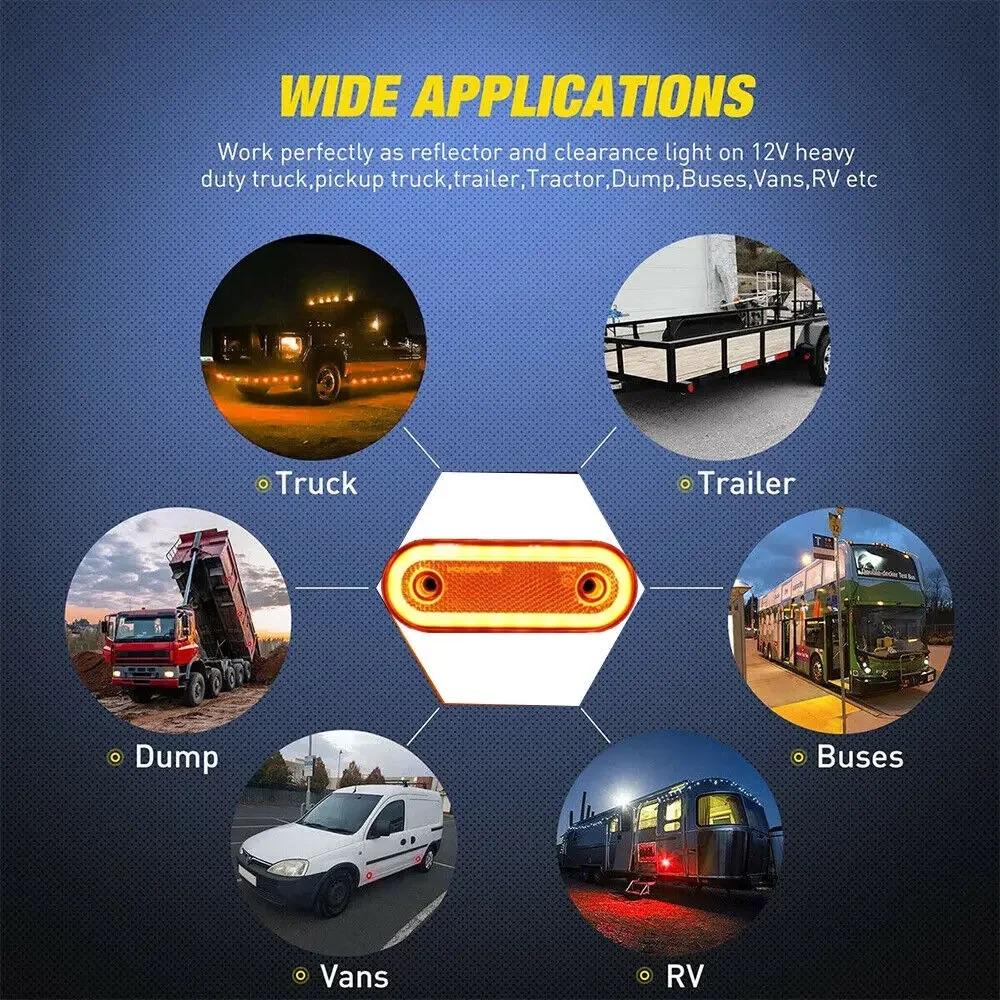 2pcs LED Side Marker Signal Lights 12V 24V Car Indicator Reflector LED Car Lights Trailer Lights Van RV Clearance Lights