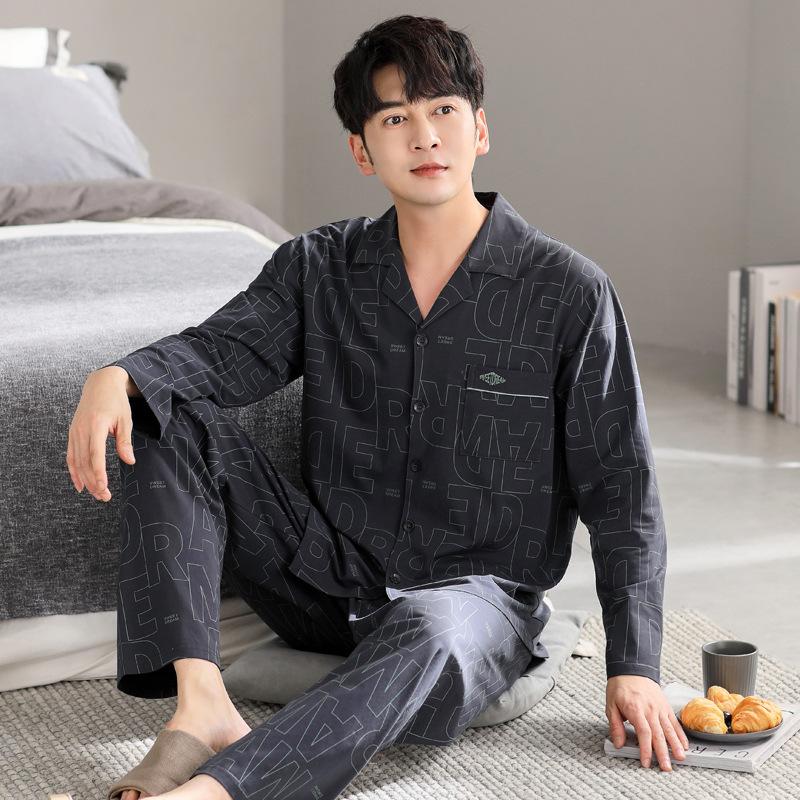 Pajamas Men'S Spring And Autumn Cotton Long Sleeve Men'S Autumn Men'S Wear Loungewear Suit