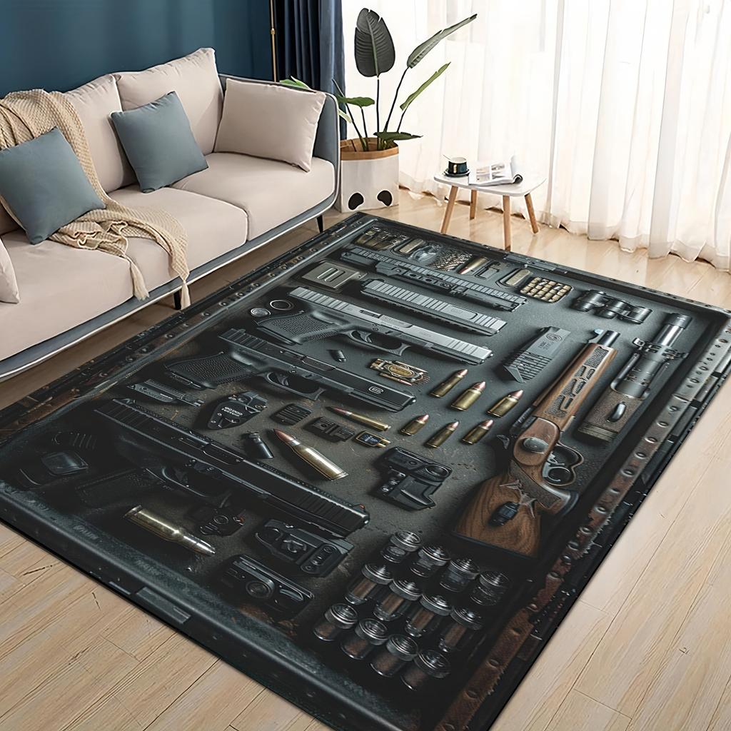 Style Military Shoot Gun Armoury Hot Weapons Rug for Living Room Bedroom Home Sofa Decoration,Kids Floor Mat