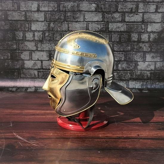Roman Knight Spartan Battle Helmet – Wearable Steel SCA LARP Costume with Stand