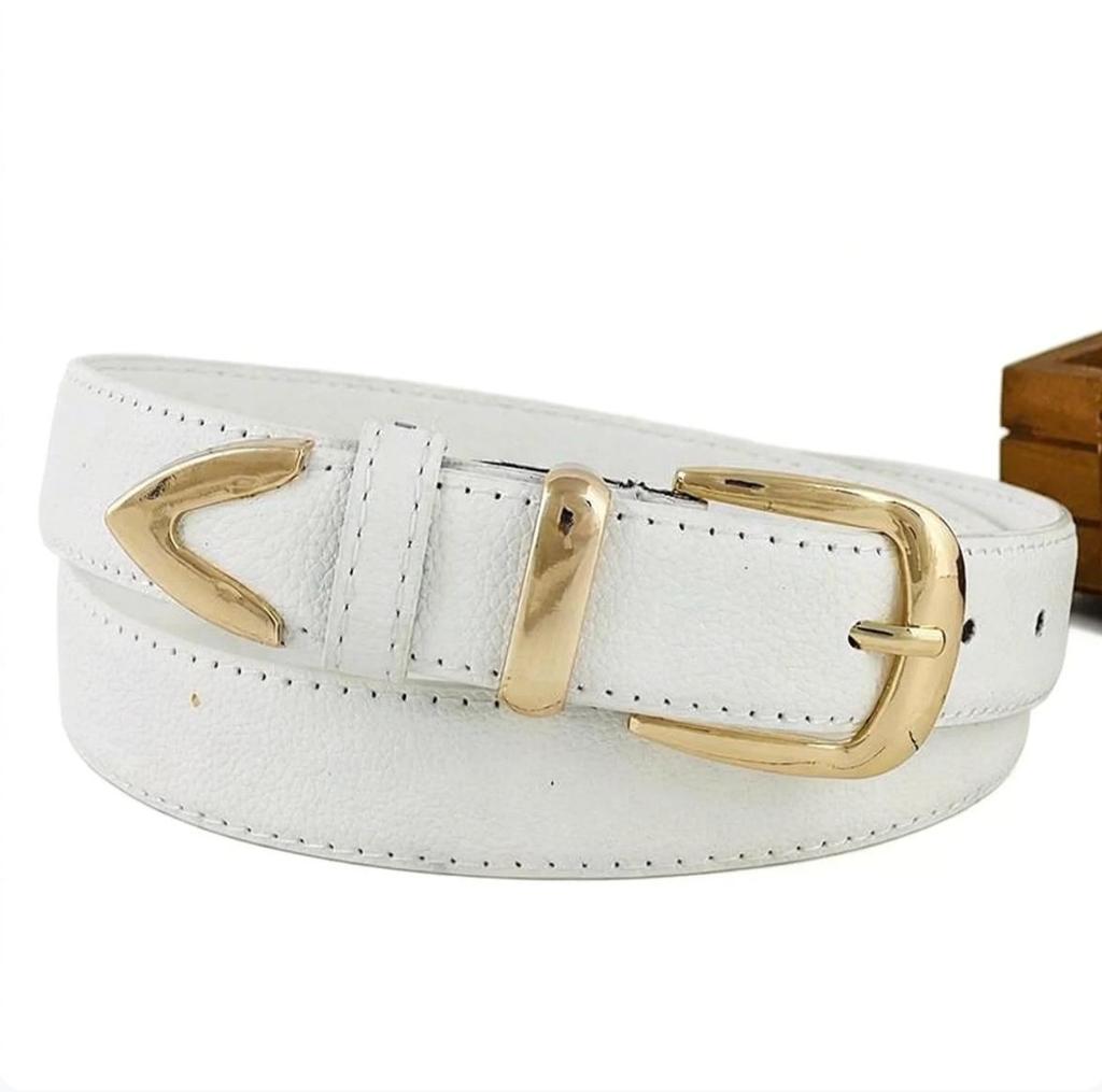 Versatile Korean Decorative Ladies Leather Dress Belt with Retro Gold Pin Buckle