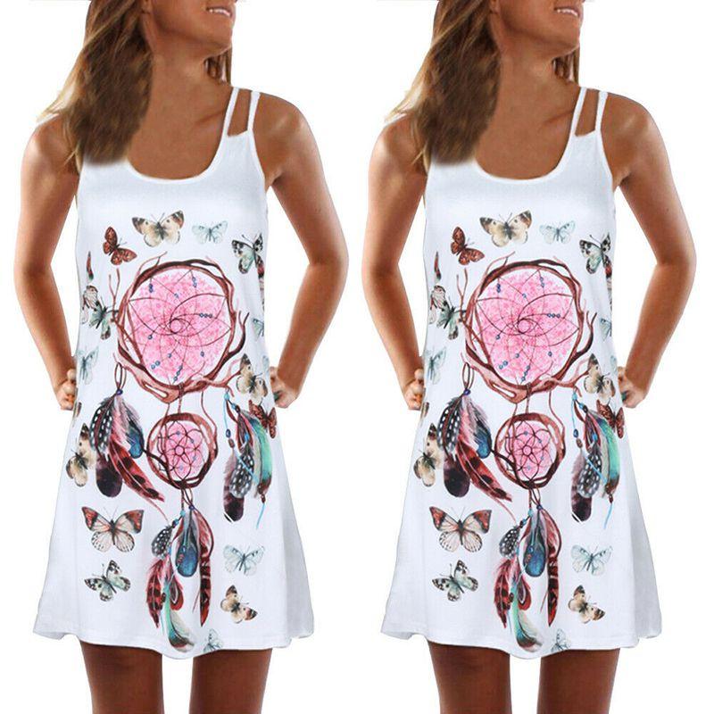 Vintage Boho Women Loose Summer Sleeveless 3d Floral Print Tank Mini Dress For Effortless Style