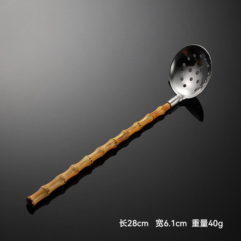 304 Stainless Steel Bamboo and Wood Handle Japanese Soup Shell Colander Mini Shovel Multi-style Mesh Colander Natural Bamboo Joint