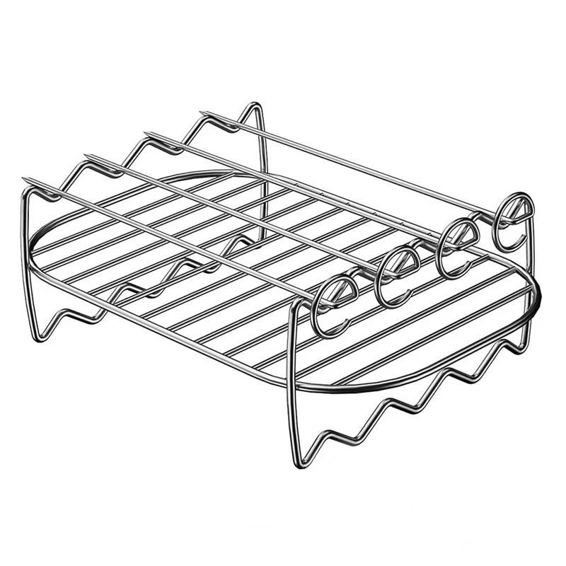 Stainless Steel Air Fryer Accessories Multifunction Double Layer Steaming Racks Roasting Rack Baking Pan BBQ Gril Cooking Tools