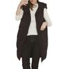 Women Hooded Down Vest Stand Collar Sleeveless Long Coat Quilted Puffer Jacket Full Zip Warm