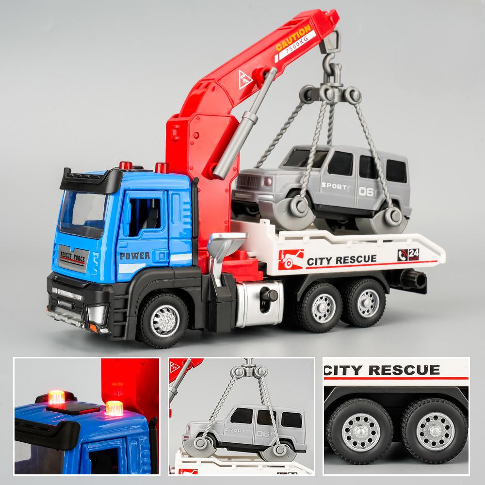 1:32 Scale Timber Transportation Crane Model Toy Music Light Pull Back Engineering Vehicle Models Diecast Metal Toys for Kids