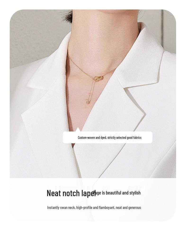 Spring/Summer White Double-Breasted Midi Dress with Suit Collar and Formal Workwear Elegance