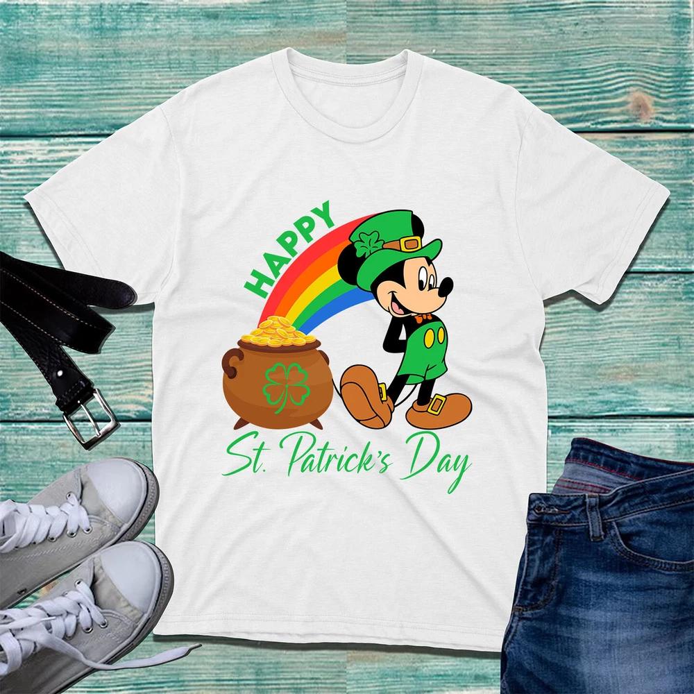 Happy St Patricks Day Rainbow Mickey Mouse TShirt Irish Leprechaun Cartoon Top S