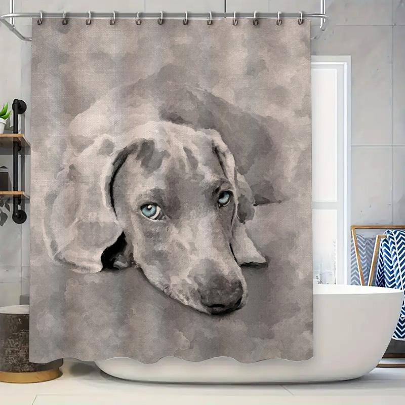 

Luxury Watercolor Dog Printed Shower Curtain For Bathroom Decor Modern Blue Eyes Puppy Print Gray Shower Curtain Waterproof Bath W60H190(CM)-1 Pcs