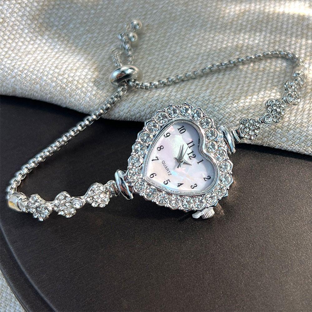 Diamond Studded Watch Strap Heart Shaped Watch Rhinestone Wrist Decoration Women Wristwatch Women