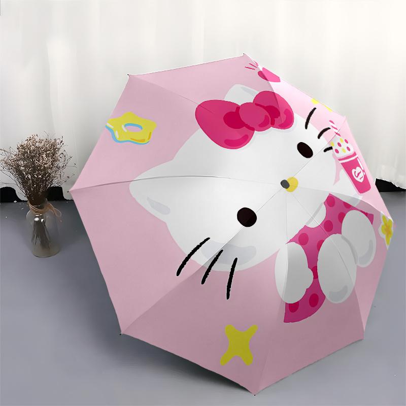 Hello Kitty,Pink Background Automatic Umbrella-Foldable, Durable 8-Bone Design, Compact and Stylish, Great for Camping, Halloween, Christmas
