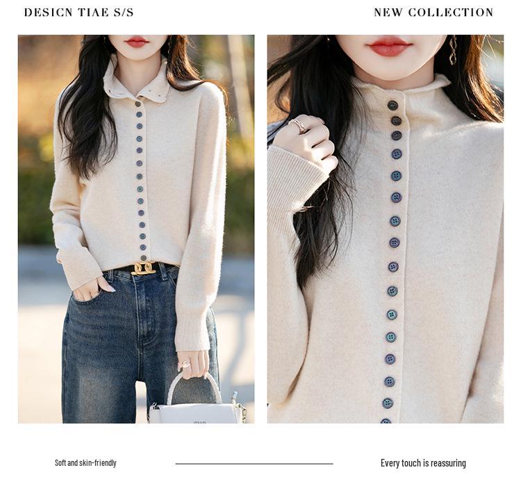 Women's Petite Loose Wool Sweater Knitwear with Half-High Collar - 2026 Autumn/Winter Collection