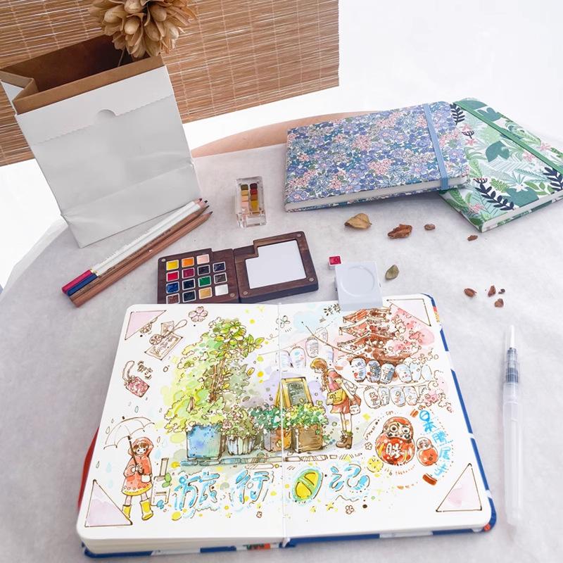 Feileniao Fabric Watercolor Notebook Portable Travel Blank Sketchbook Handmade Paper Loose-leaf Drawing Pad Woodpulp Art