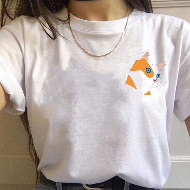 Korean Style Casual Short-Sleeved T-Shirt for Women Spring/Summer Cartoon Panda Print Loose Base Shirt Polyester Fabric