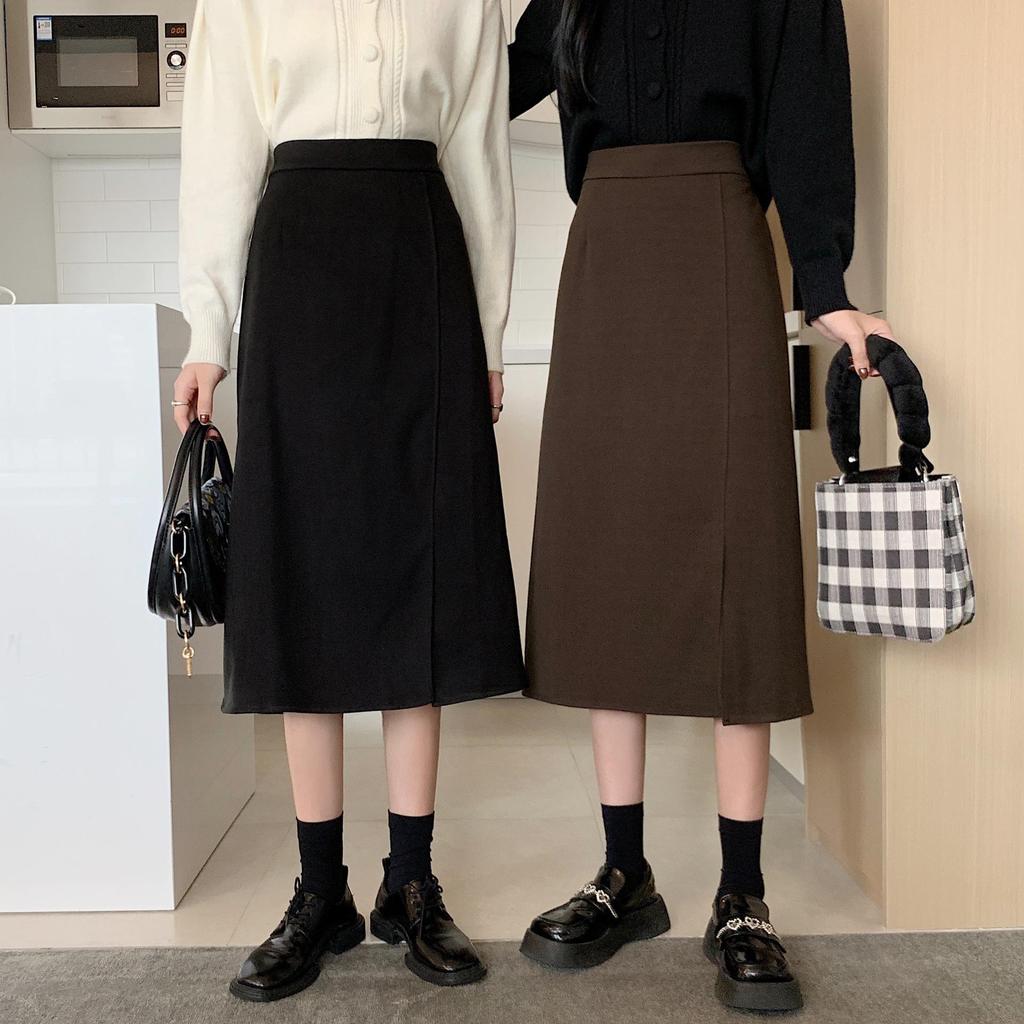 Women's Black Slit Midi Skirt - Spring/Summer/Autumn School Style Bodycon