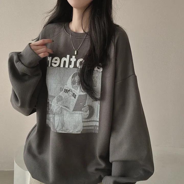 

Женская бархатная толстовка с круглым вырезом и надписью в корейском стиле — с длинными рукавами, повседневная, новинка весны/осени 2024 г. Extra Extra Large