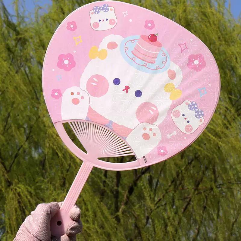 Cute Large Fan for Summer, Children's Outdoor Plastic Fan, Portable Summer Hand Fan, Large Round Palm Fan