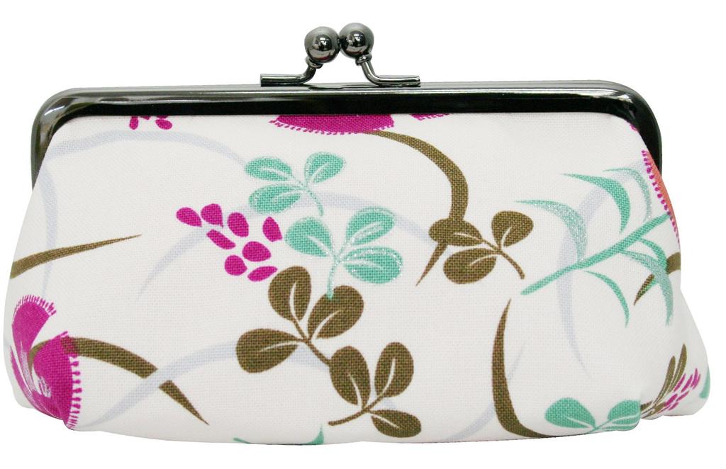 Kyosuke Made in Japan Cosmetic Clasp Arabesque Dot Orange Pouch, Pattern, Canvas, 8x15.5x12cm, Dianthus, Purple,