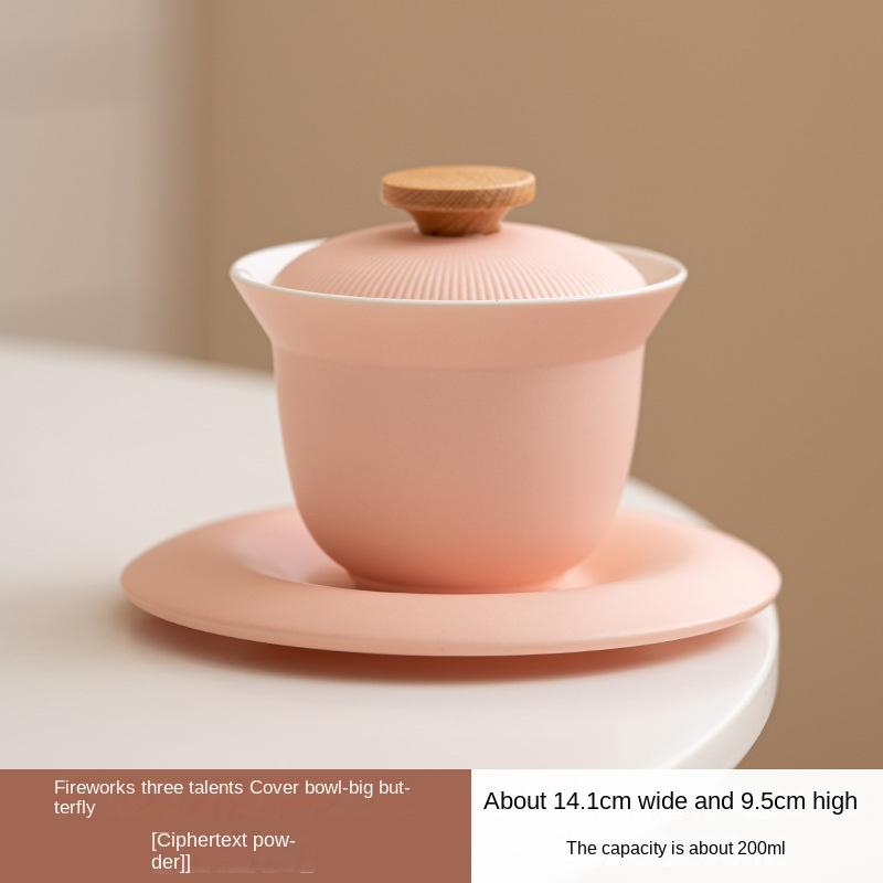 

Cream Style Gaiwan Honey Powder Teacup Single Porcelain Kung Fu Tea Set Household Tea Bowl Tea Making Device