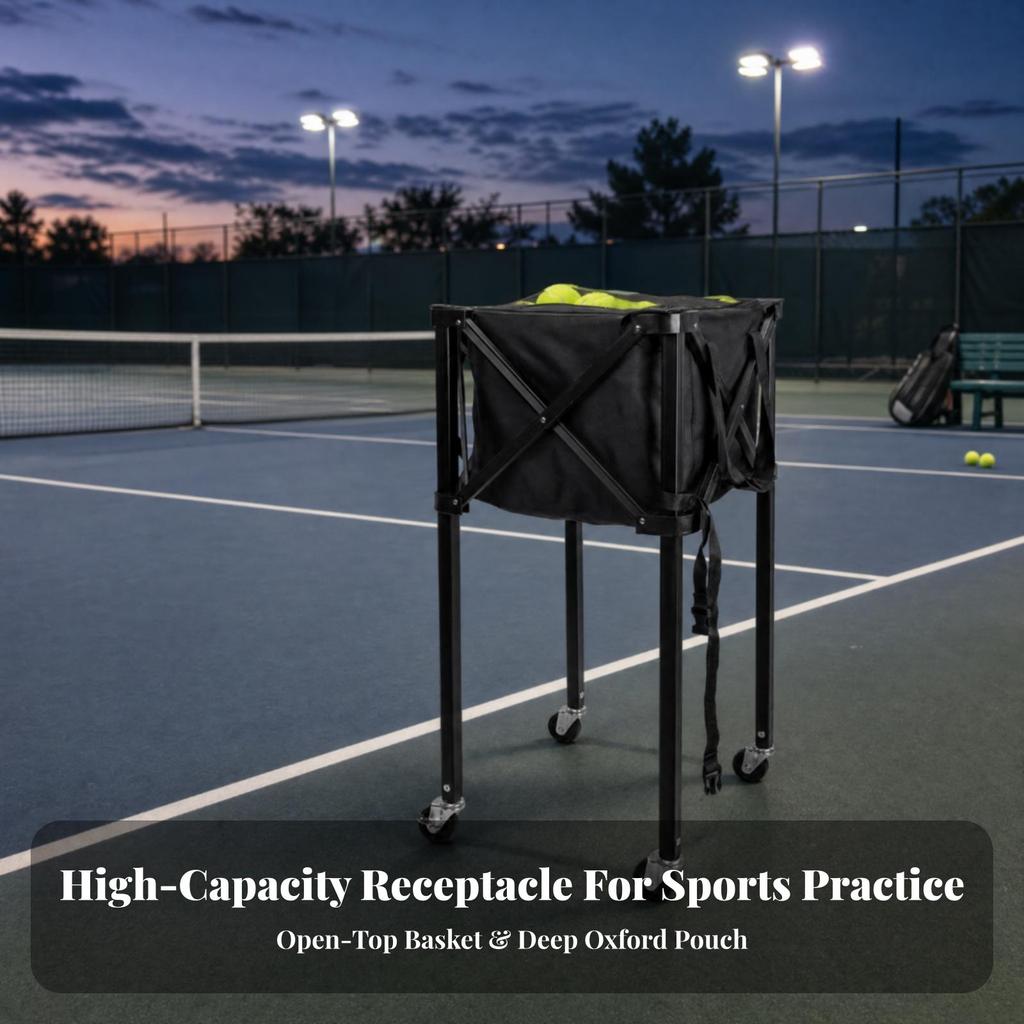 Ball Basket Waterproof Foldable Tennis Cart with Wheels Space-Saving