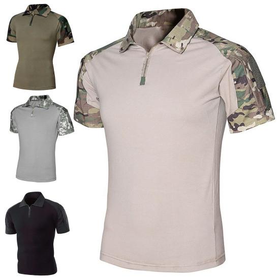 Men Shirt Slim Fit Pullover Turn-down Collar Camouflake Men T-shirt for Outdoor