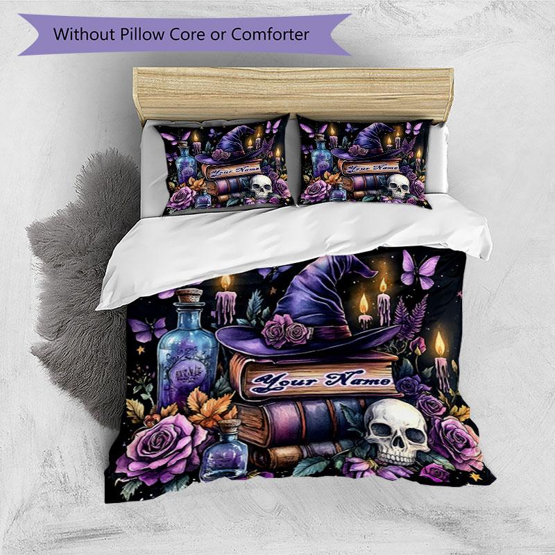 3pcs Custom Name Witchcraft Magic Bedding Set Printed Bedding Set Duvet Cover Closure Includes 1 Duvet Cover & 2 Pillowcases Bedroom Decor
