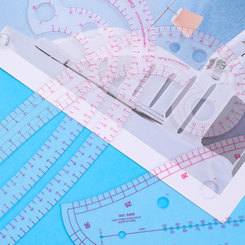 Plastic Sewing Ruler Set 9PCs Flexible Measuring Tools For Garment Designers