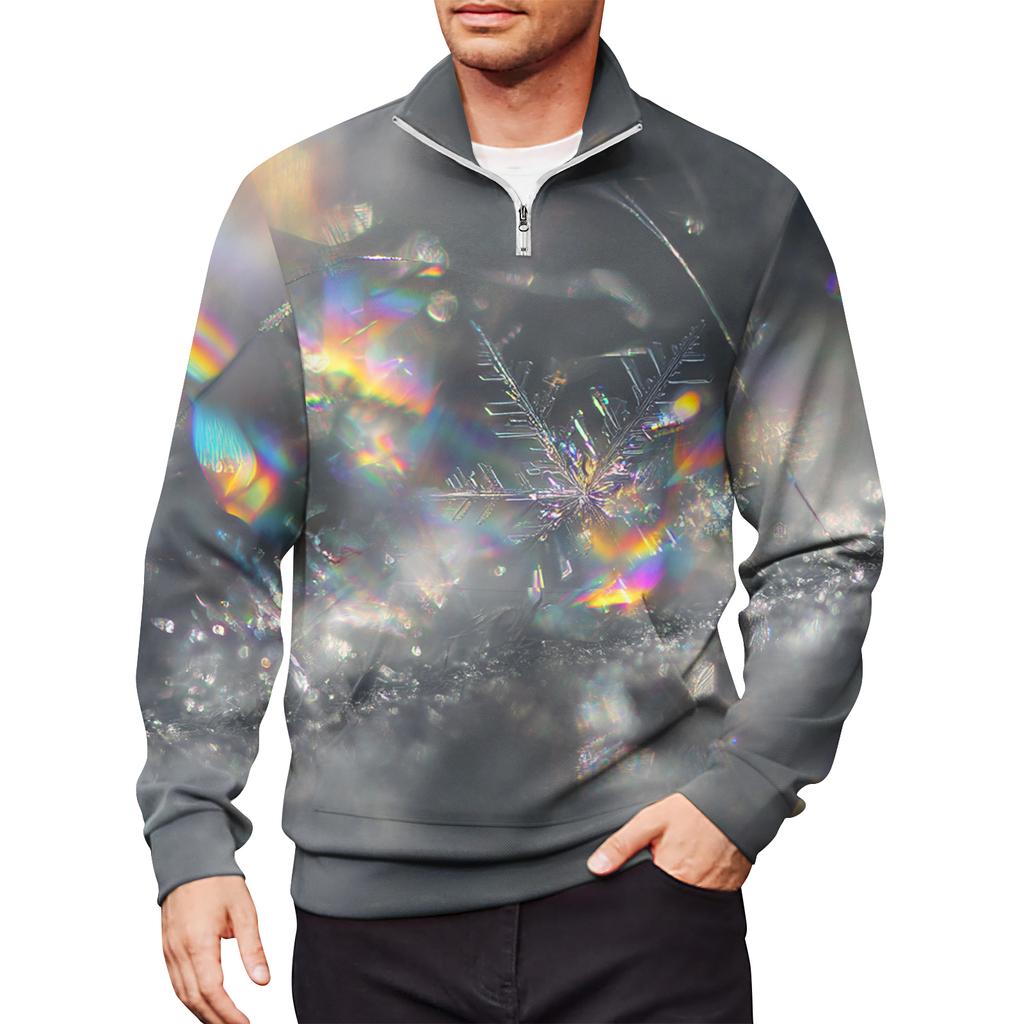 Men's Loose Casual 1/4 Zip Sweatshirt Fashion Printed Long Sleeve Top With Pockets