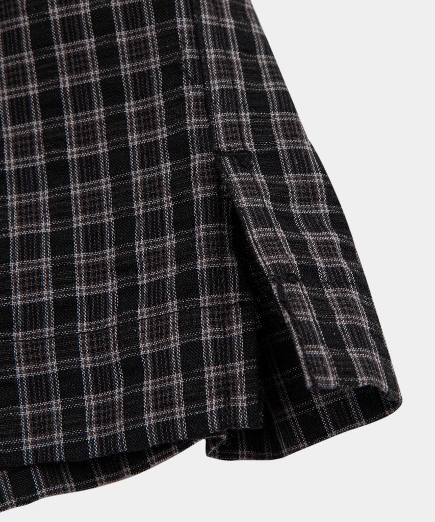 LETTERCOMO Core Wrinkle Check Boxy Half Roll-Up Shirt Smoked Black